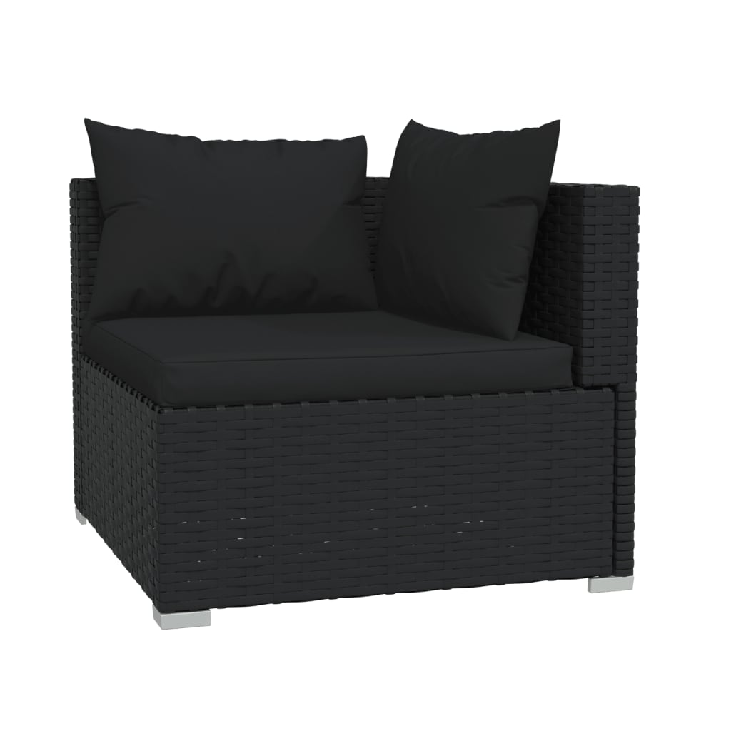 vidaXL 4 Piece Garden Lounge Set with Cushions Black Poly Rattan