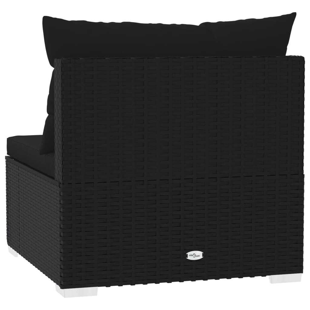 vidaXL Garden Middle Sofa with Cushions Black Poly Rattan