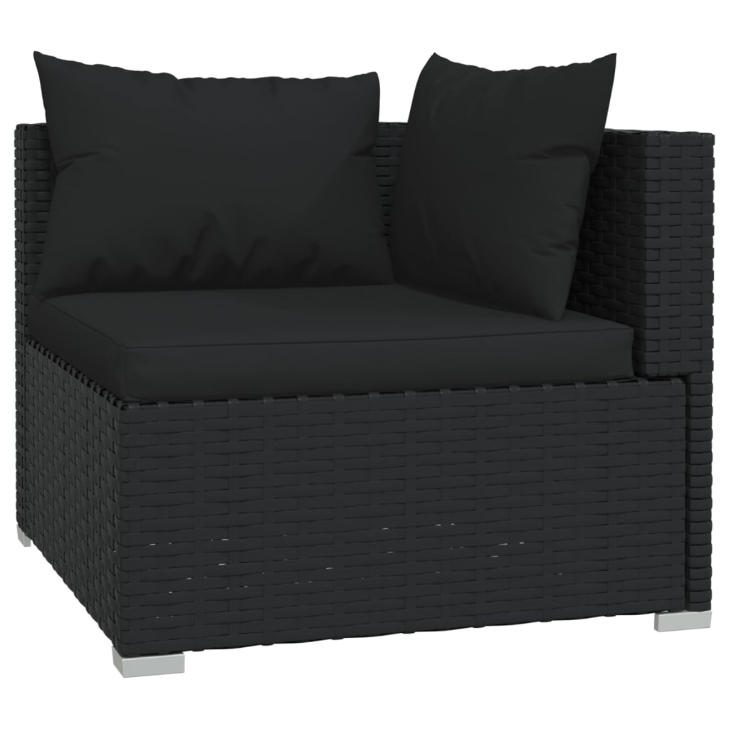 vidaXL 4 Piece Garden Lounge Set with Cushions Black Poly Rattan