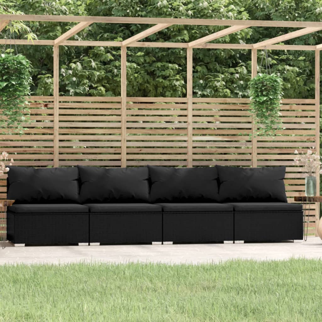 vidaXL 4-Seater Sofa with Cushions Grey Poly Rattan