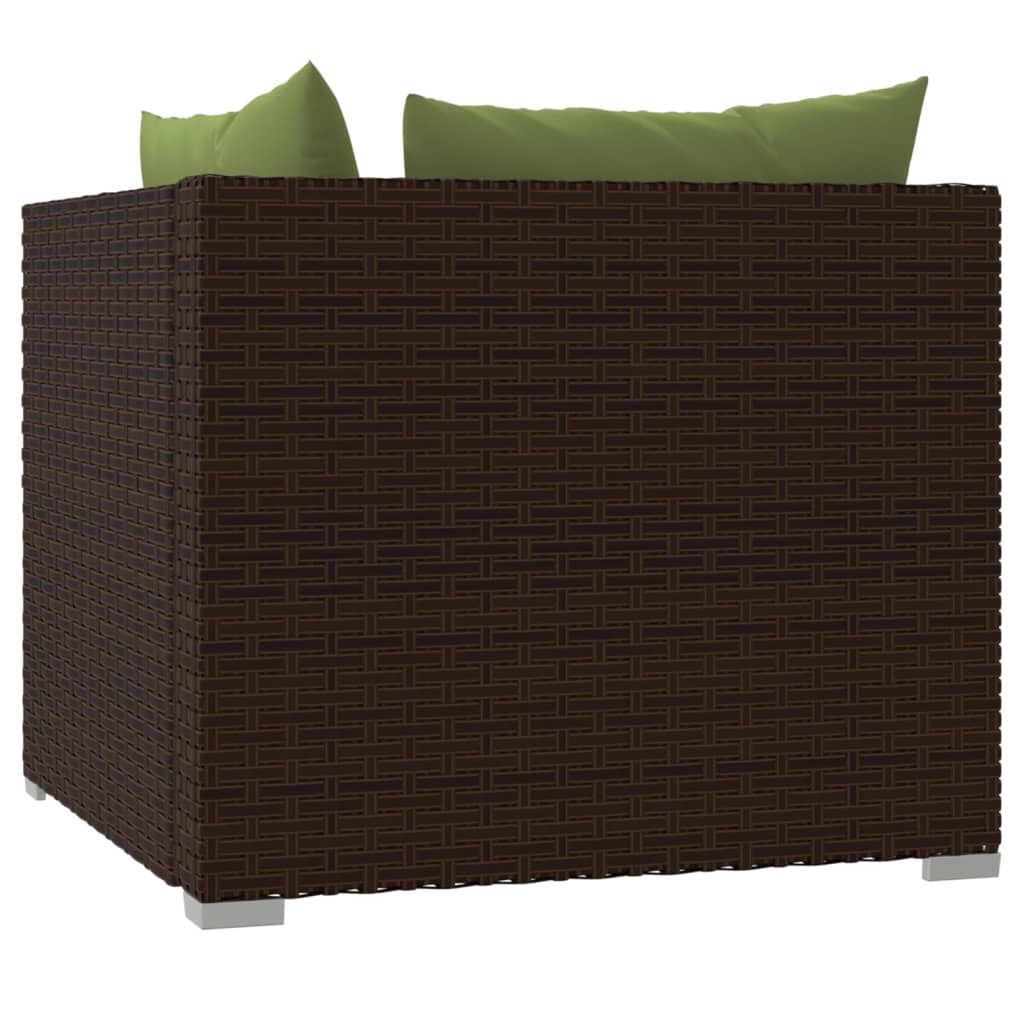 vidaXL 2-Seater Sofa with Cushions Brown Poly Rattan