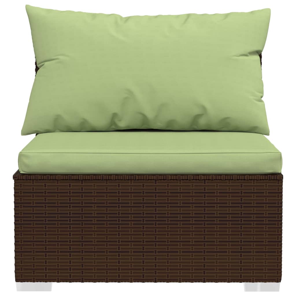 vidaXL Garden Middle Sofa with Cushions Brown Poly Rattan