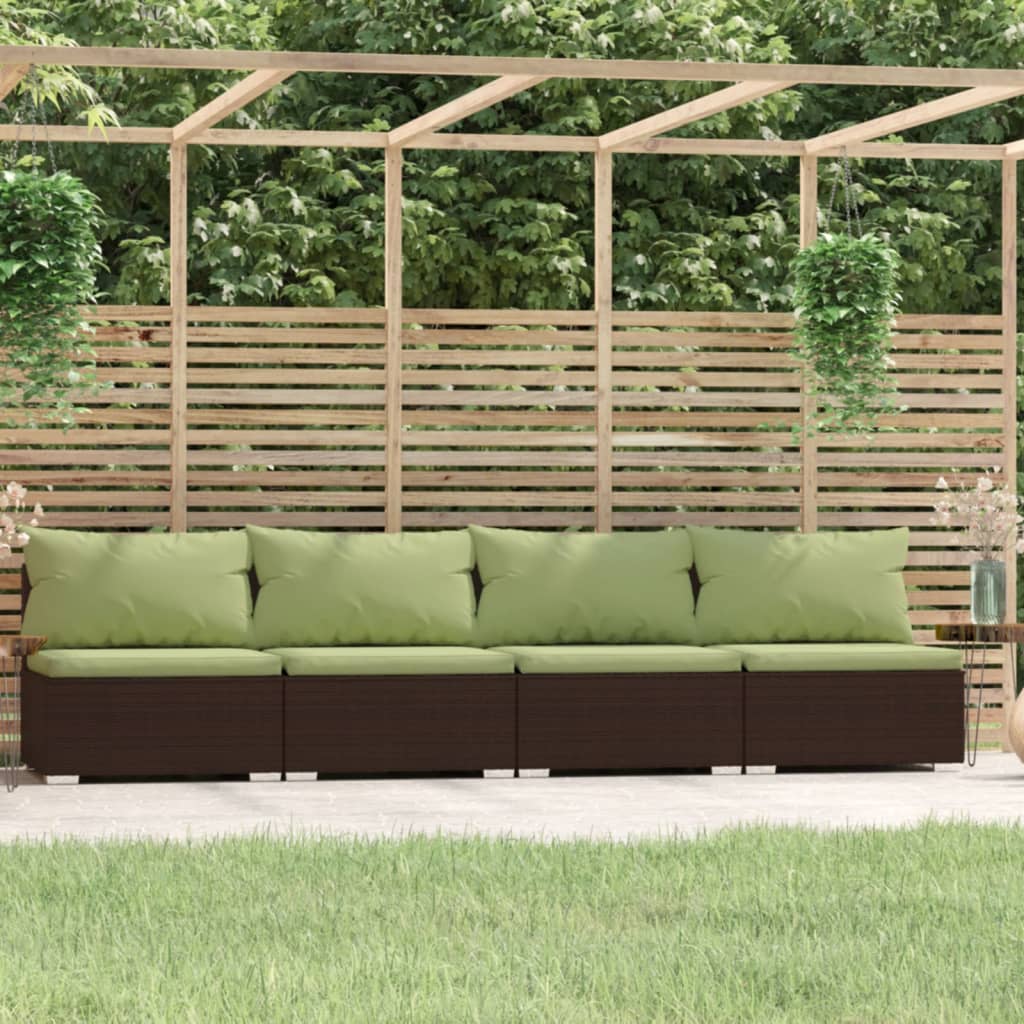 4-Seater Sofa with Cushions Grey Poly Rattan