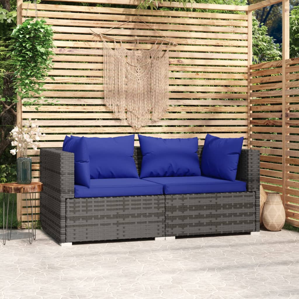 vidaXL 2-Seater Sofa with Cushions Brown Poly Rattan