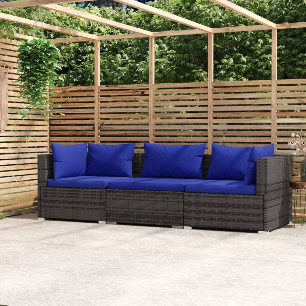 vidaXL 3-Seater Sofa with Cushions Brown Poly Rattan