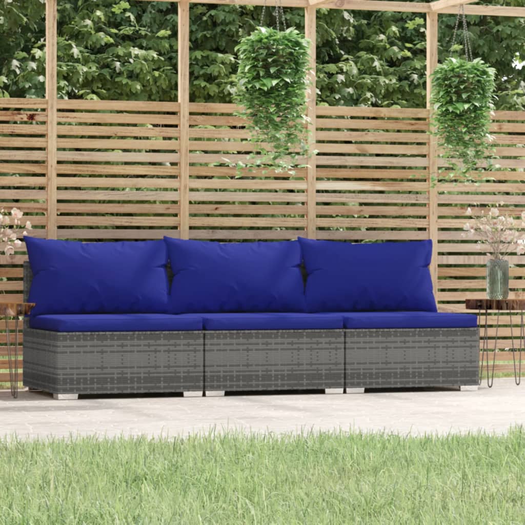 vidaXL 3-Seater Sofa with Cushions Brown Poly Rattan