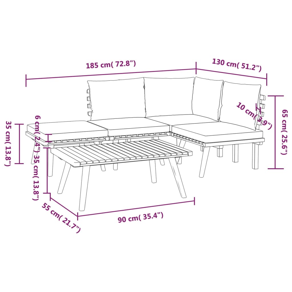 vidaXL 6 Piece Garden Lounge Set with Cushions Solid Acacia Wood
