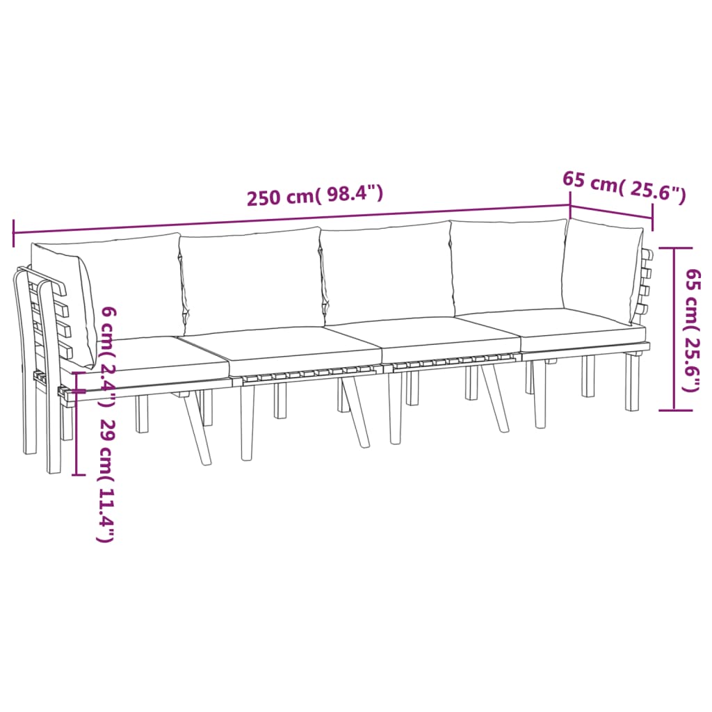 vidaXL 6 Piece Garden Lounge Set with Cushions Solid Acacia Wood