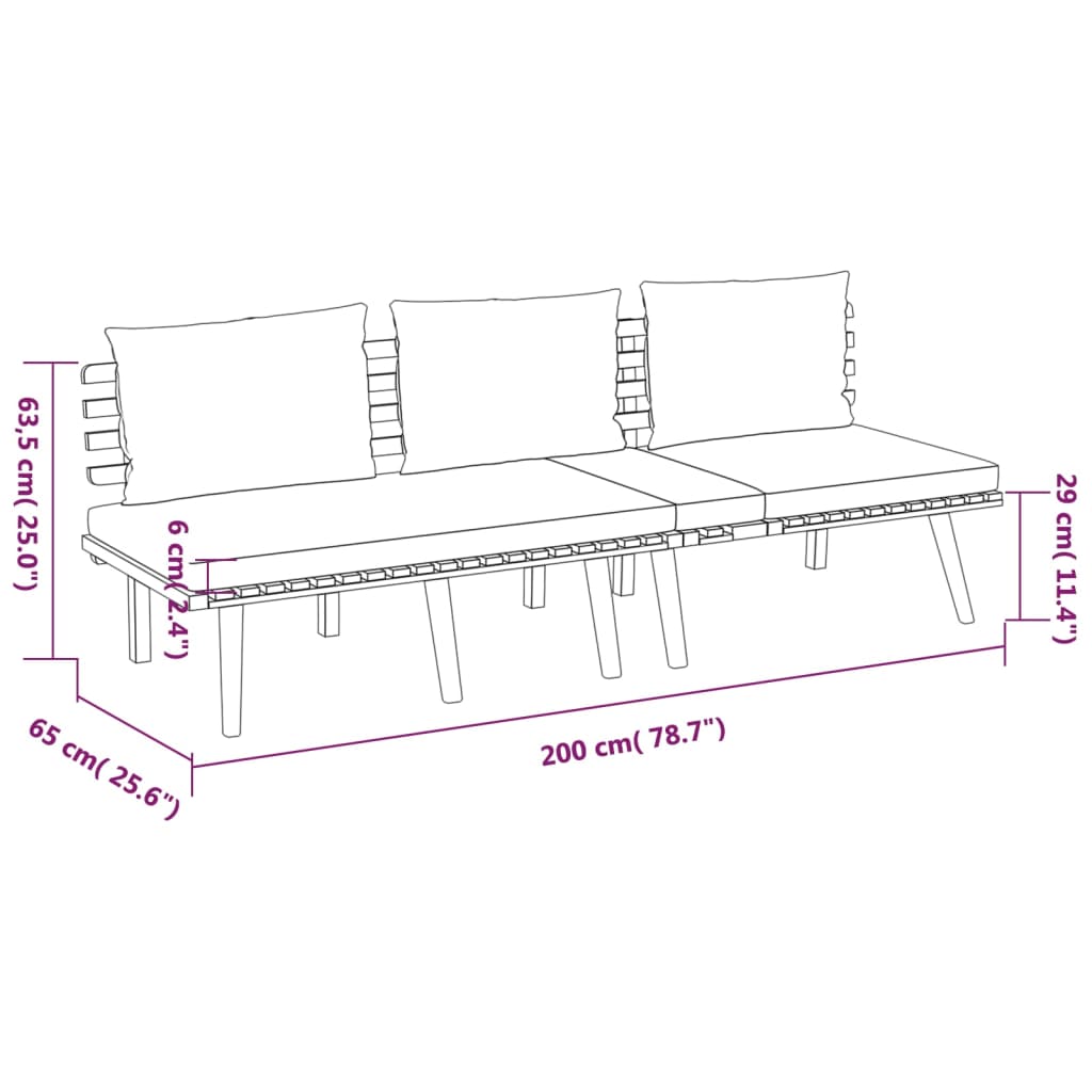 vidaXL 6 Piece Garden Lounge Set with Cushions Solid Acacia Wood