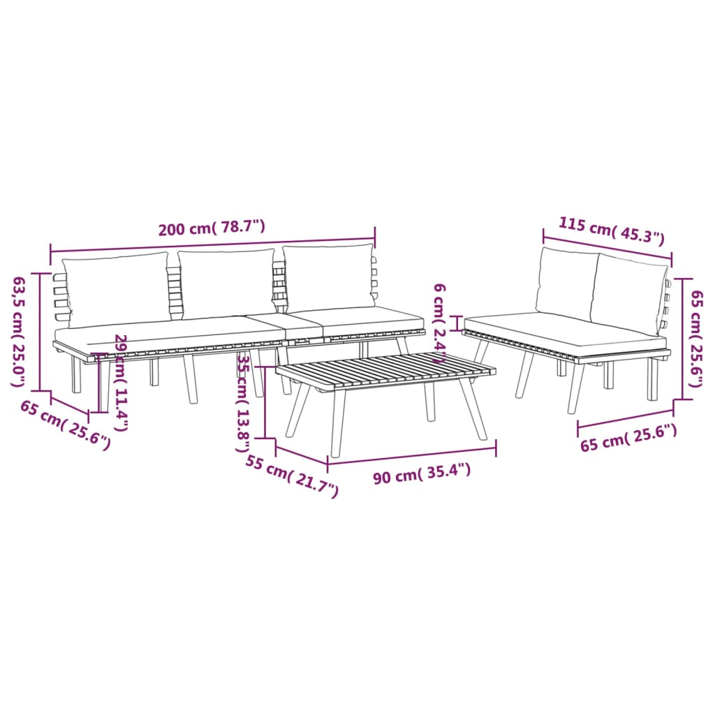 vidaXL 6 Piece Garden Lounge Set with Cushions Solid Acacia Wood