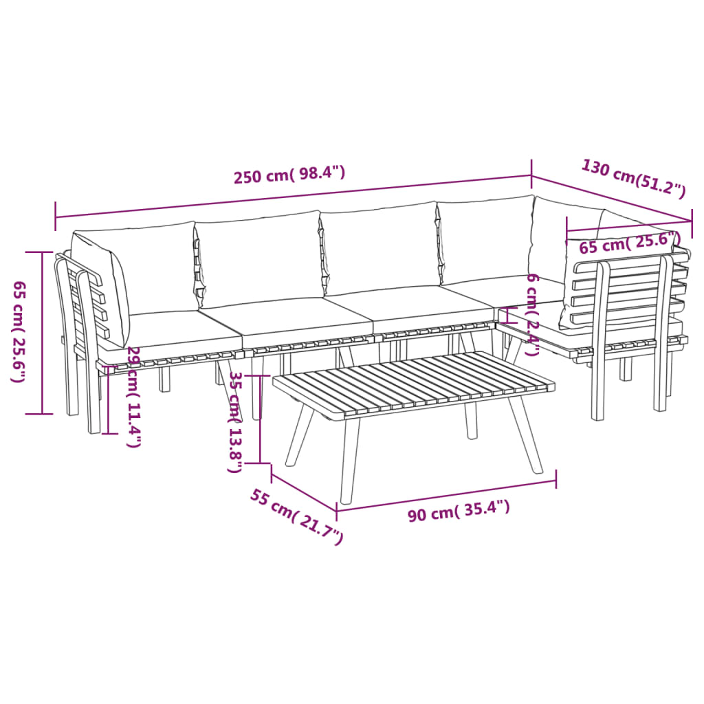 vidaXL 6 Piece Garden Lounge Set with Cushions Solid Acacia Wood