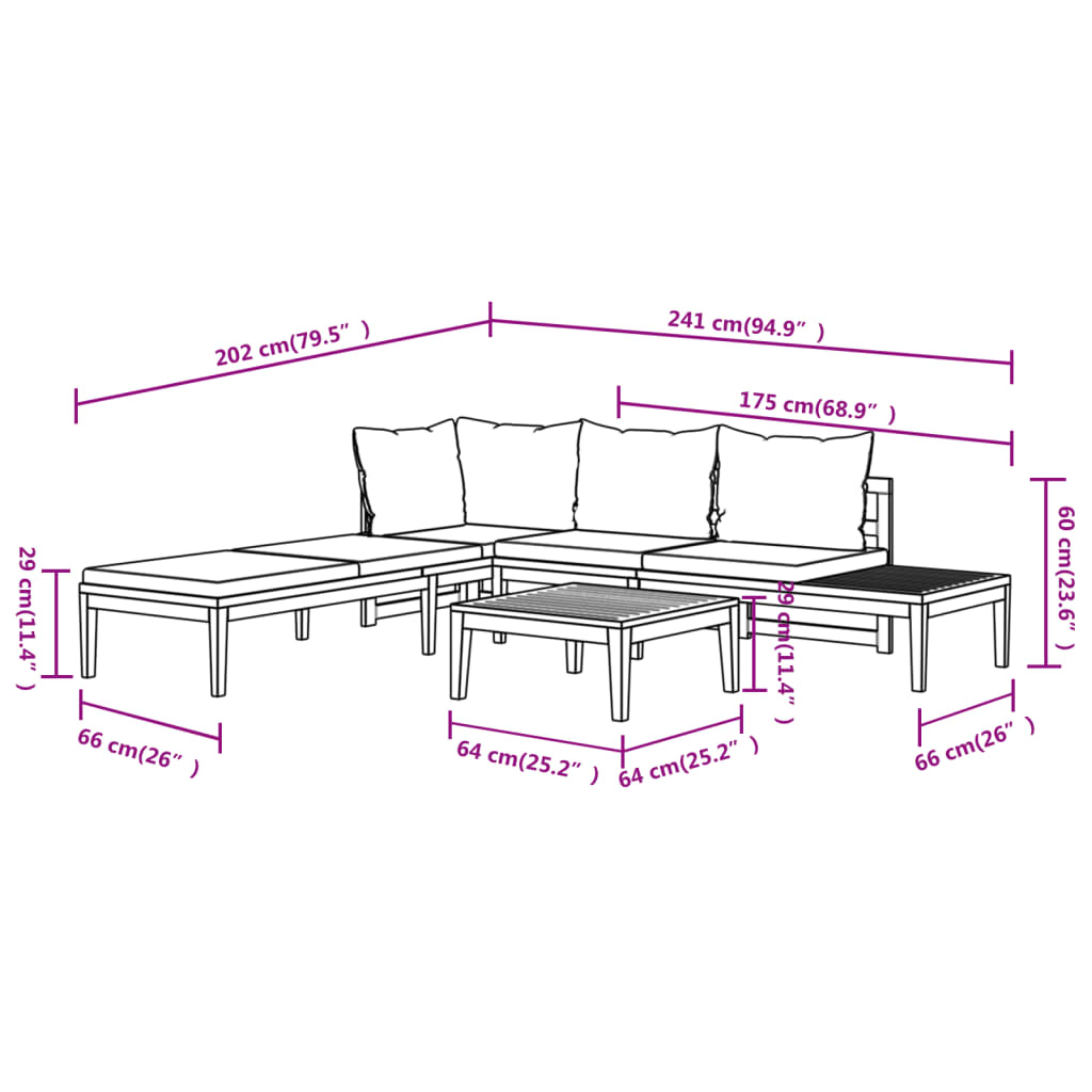 vidaXL 3 Piece Garden Lounge Set with Cream White Cushions Acacia Wood