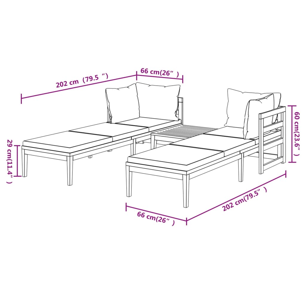 vidaXL 3 Piece Garden Lounge Set with Cream White Cushions Acacia Wood