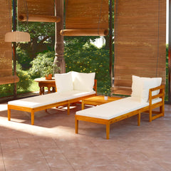 3 Piece Garden Lounge Set with  White Cushions Acacia Wood
