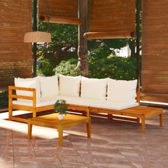 4 Piece Garden Lounge Set with  White Cushions Acacia Wood