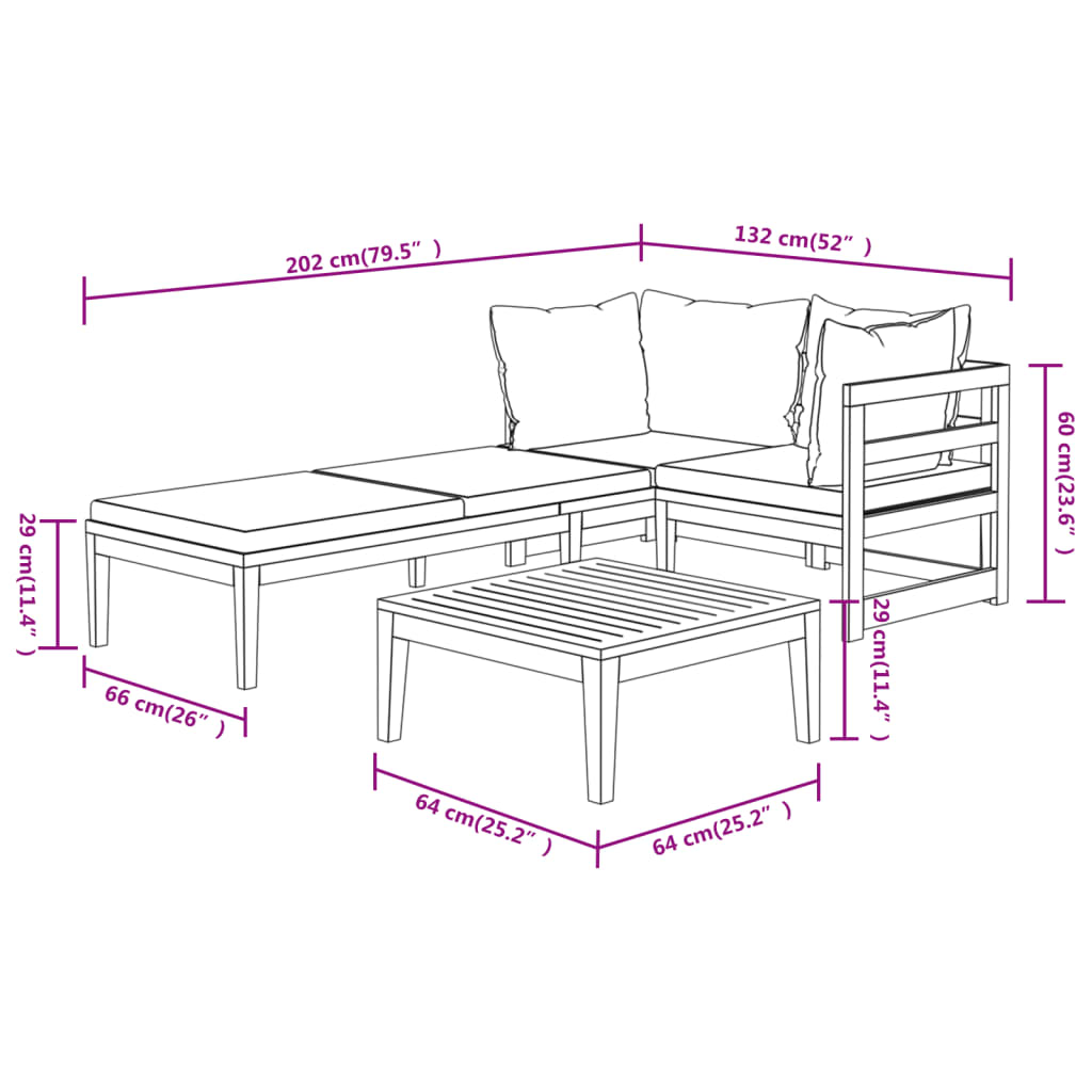 vidaXL 3 Piece Garden Lounge Set with Cream White Cushions Acacia Wood