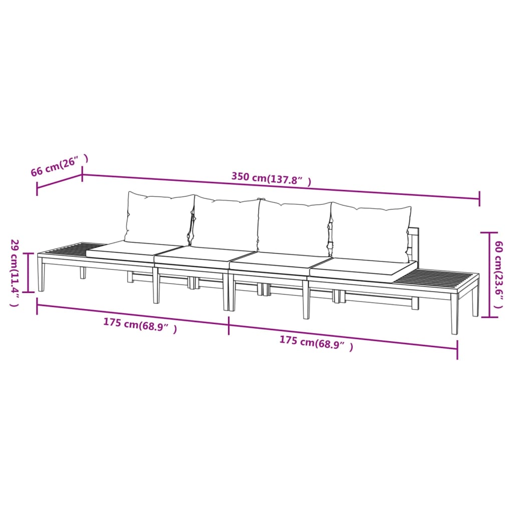 vidaXL Garden Benches with Dark Grey Cushions 2 pcs Acacia Wood
