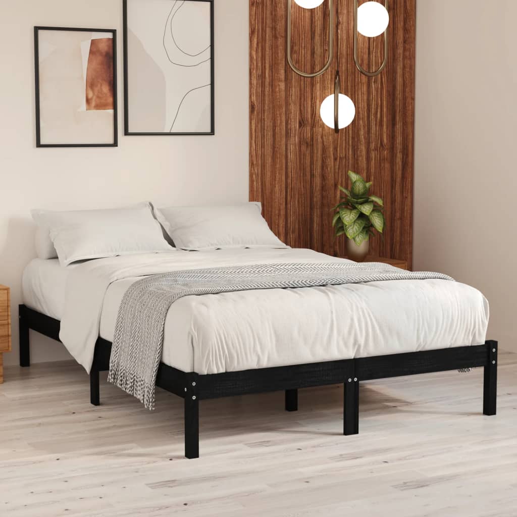vidaXL 810021 vidaXL Bed Frame without Mattress Black Solid Wood 140x200 cm