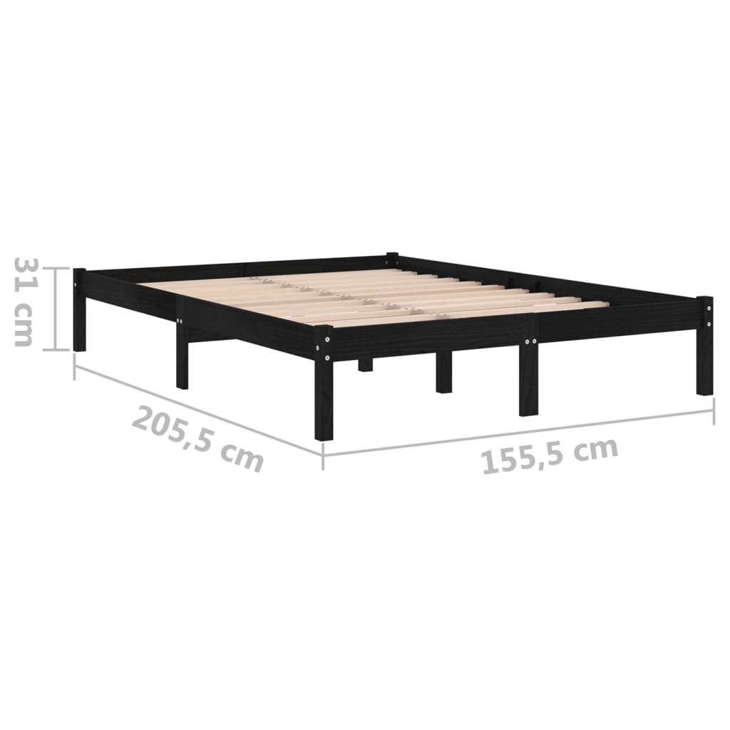 vidaXL Bed Frame without Mattress Black Solid Wood King Size