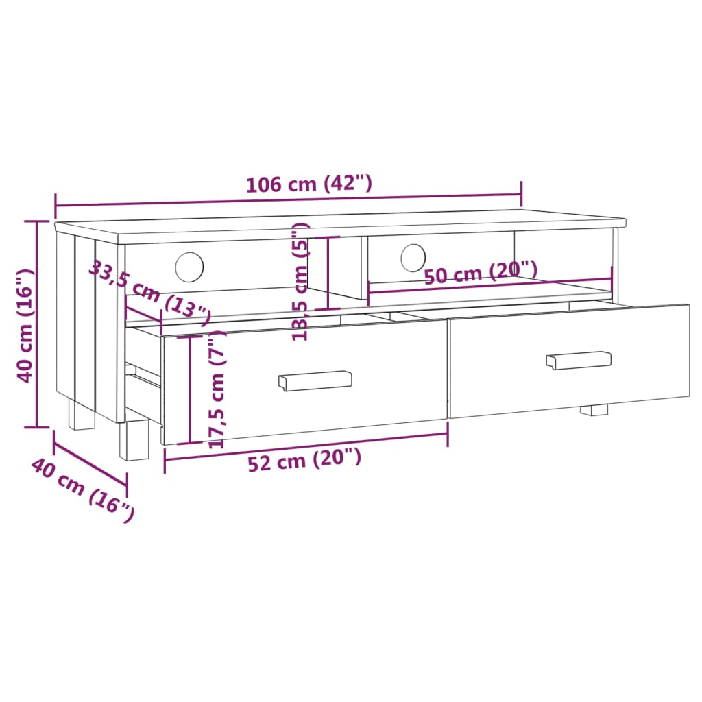 vidaXL TV Cabinet HAMAR Light Grey 106x40x40 cm Solid Wood Pine