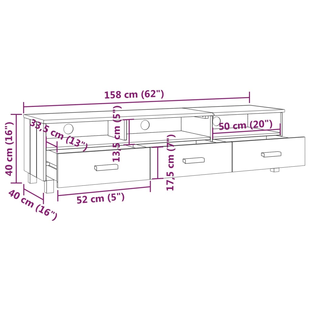 vidaXL TV Cabinet HAMAR Honey Brown 158x40x40 cm Solid Wood Pine