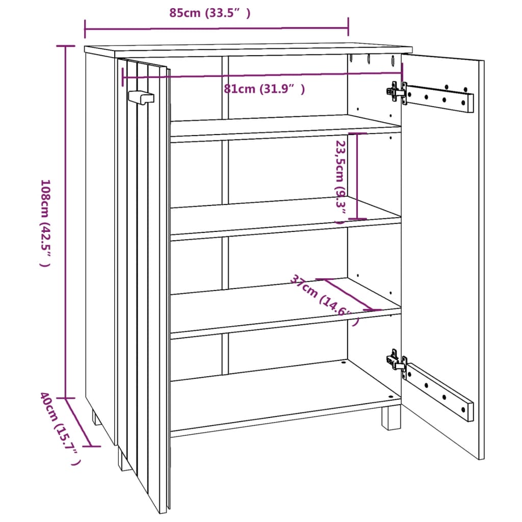 vidaXL Shoe Cabinet HAMAR Honey Brown 85x40x108 cm Solid Wood Pine