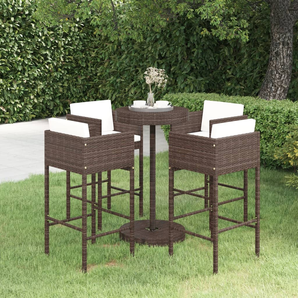 vidaXL 5 Piece Garden Bar Set with Cushions Poly Rattan Black