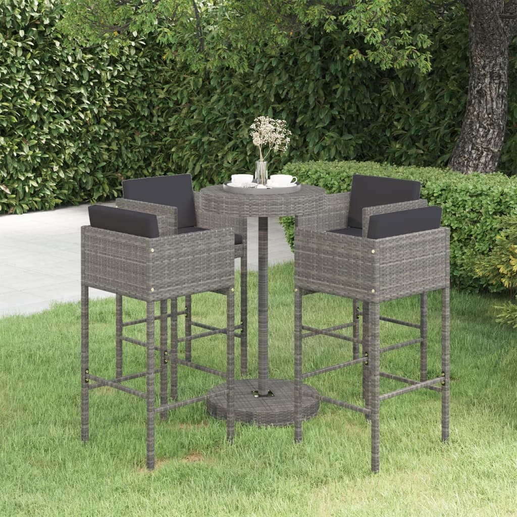 vidaXL 5 Piece Garden Bar Set with Cushions Poly Rattan Black