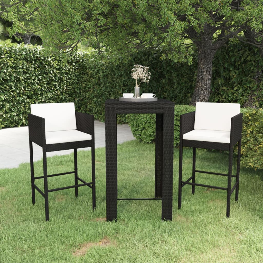 vidaXL 5 Piece Garden Bar Set with Cushions Poly Rattan Black