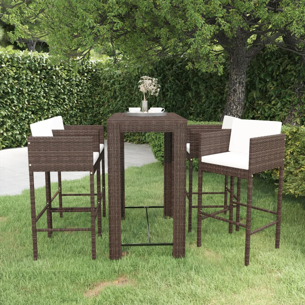 vidaXL 5 Piece Garden Bar Set with Cushions Poly Rattan Black