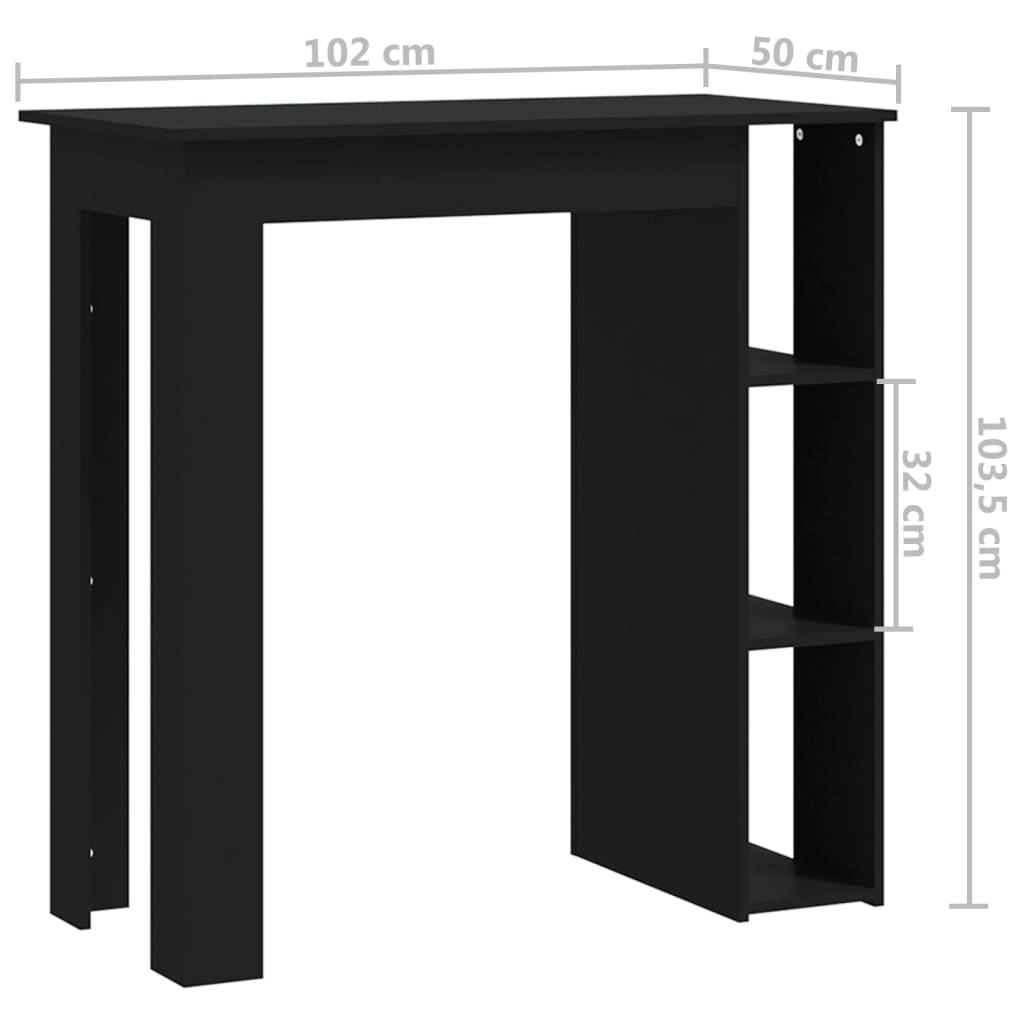 vidaXL Bar Table with Shelf Black 102x50x103.5 cm Engineered Wood