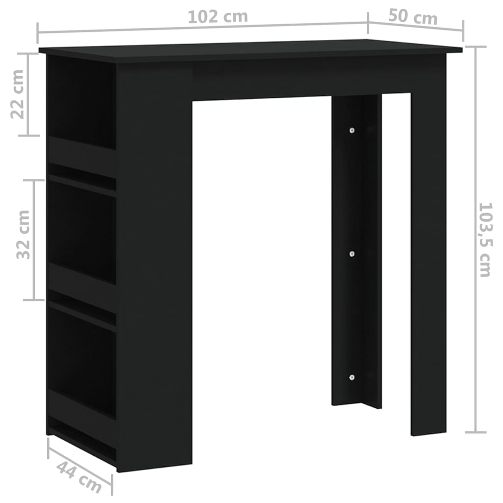 vidaXL Bar Table with Shelf Black 102x50x103.5 cm Engineered Wood