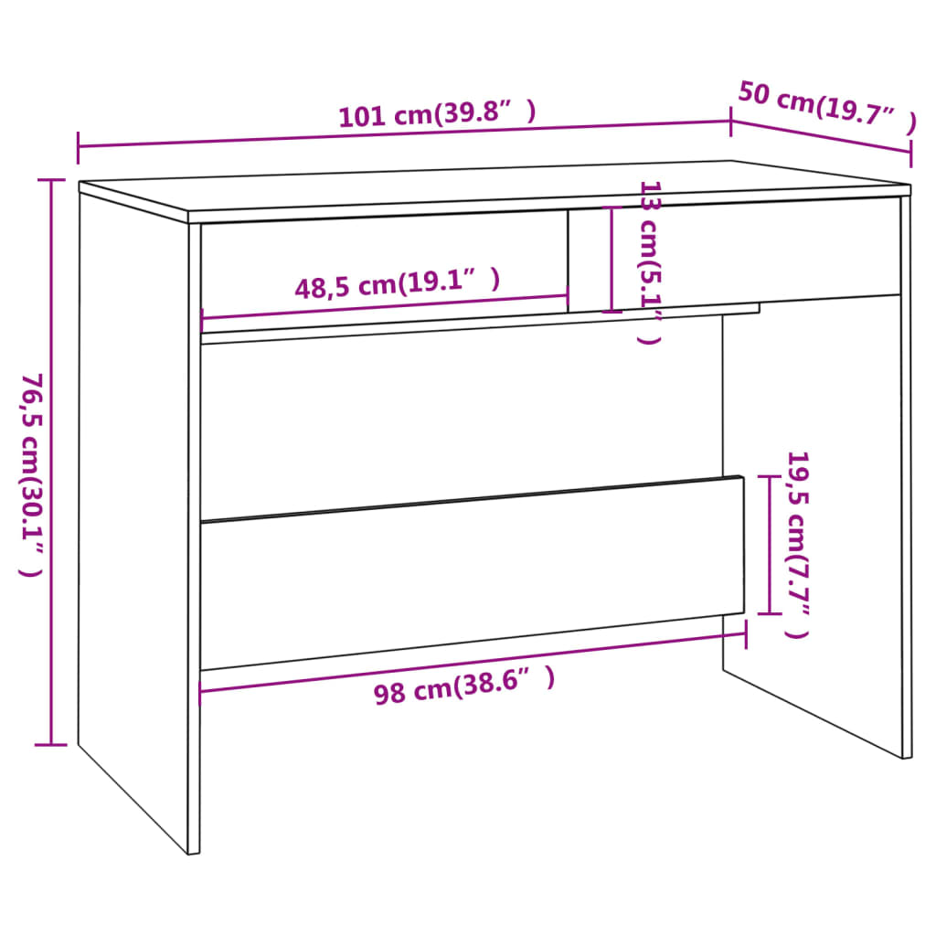 vidaXL Desk Black 101x50x76.5 cm Engineered Wood