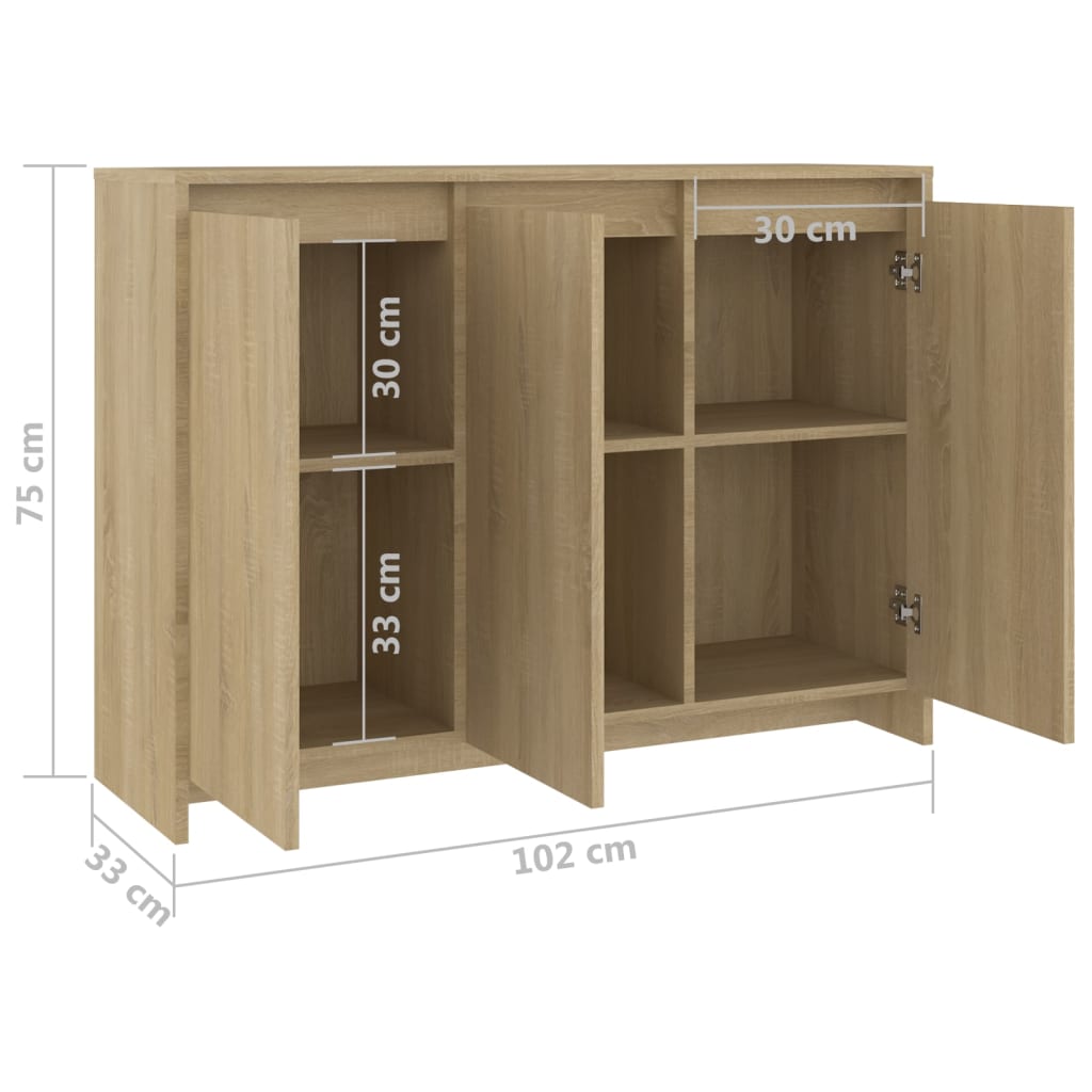 vidaXL Sideboard Sonoma Oak 102x33x75 cm Engineered Wood