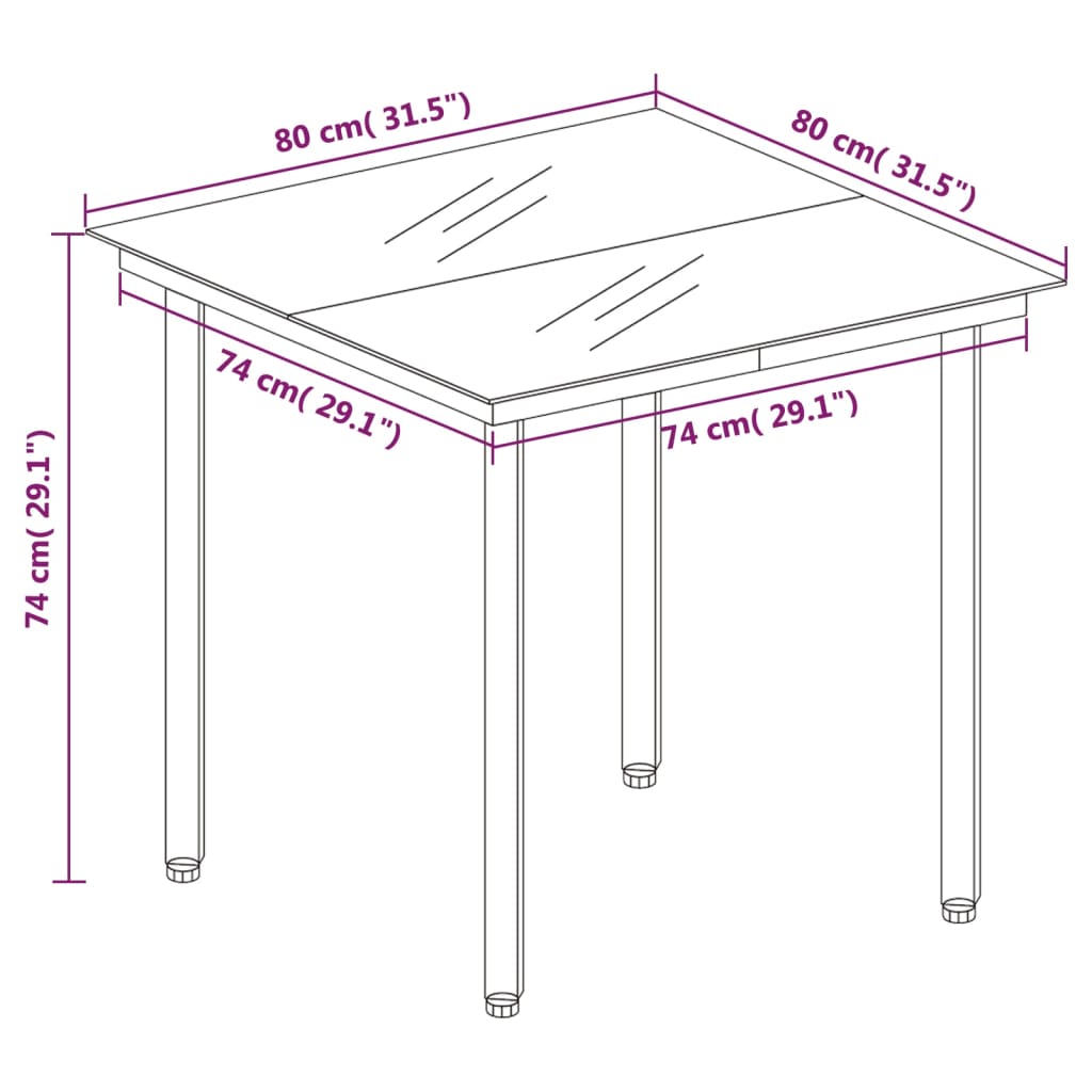 vidaXL Garden Dining Table Black 140x70x74 cm Steel and Glass