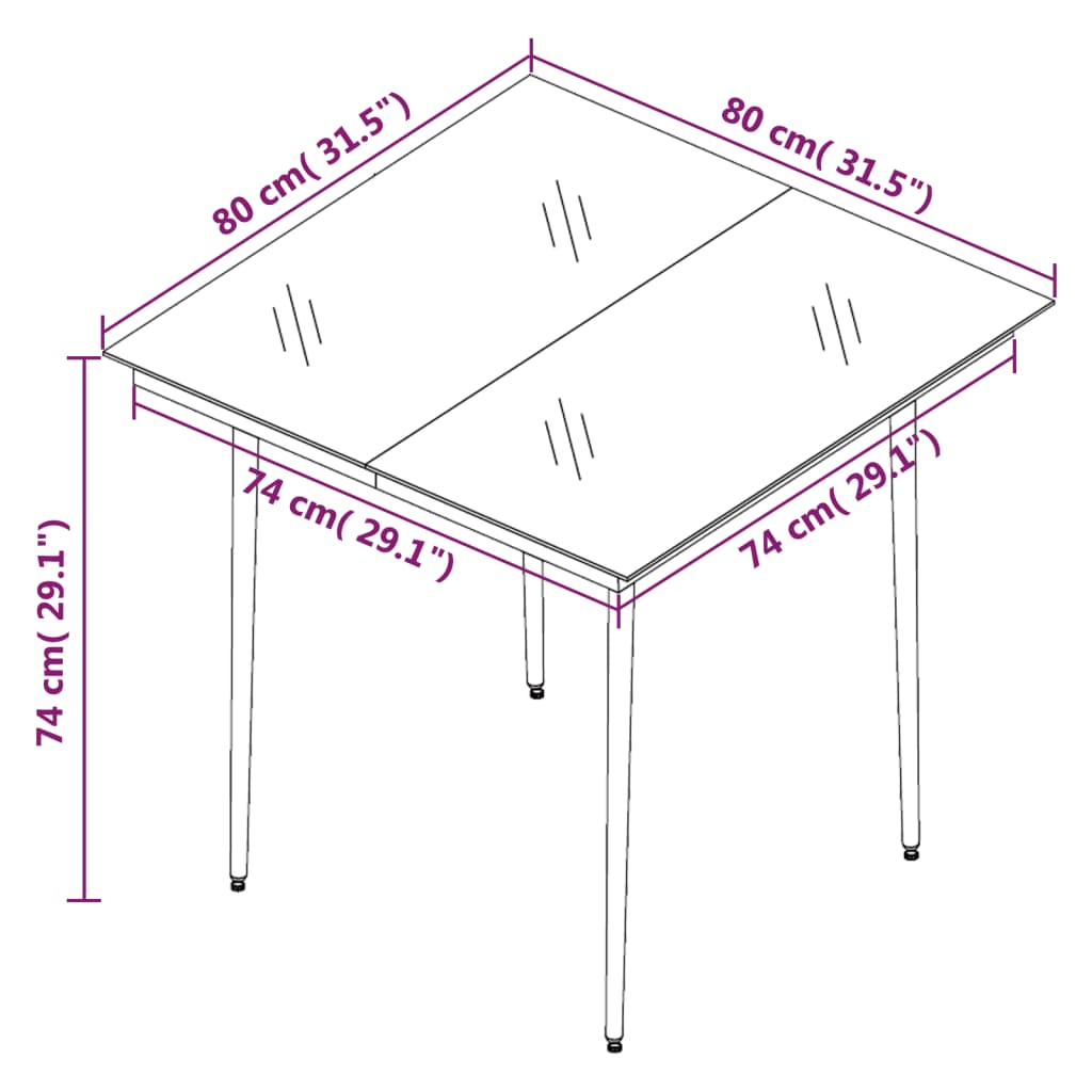 vidaXL Garden Dining Table Black 140x70x74 cm Steel and Glass