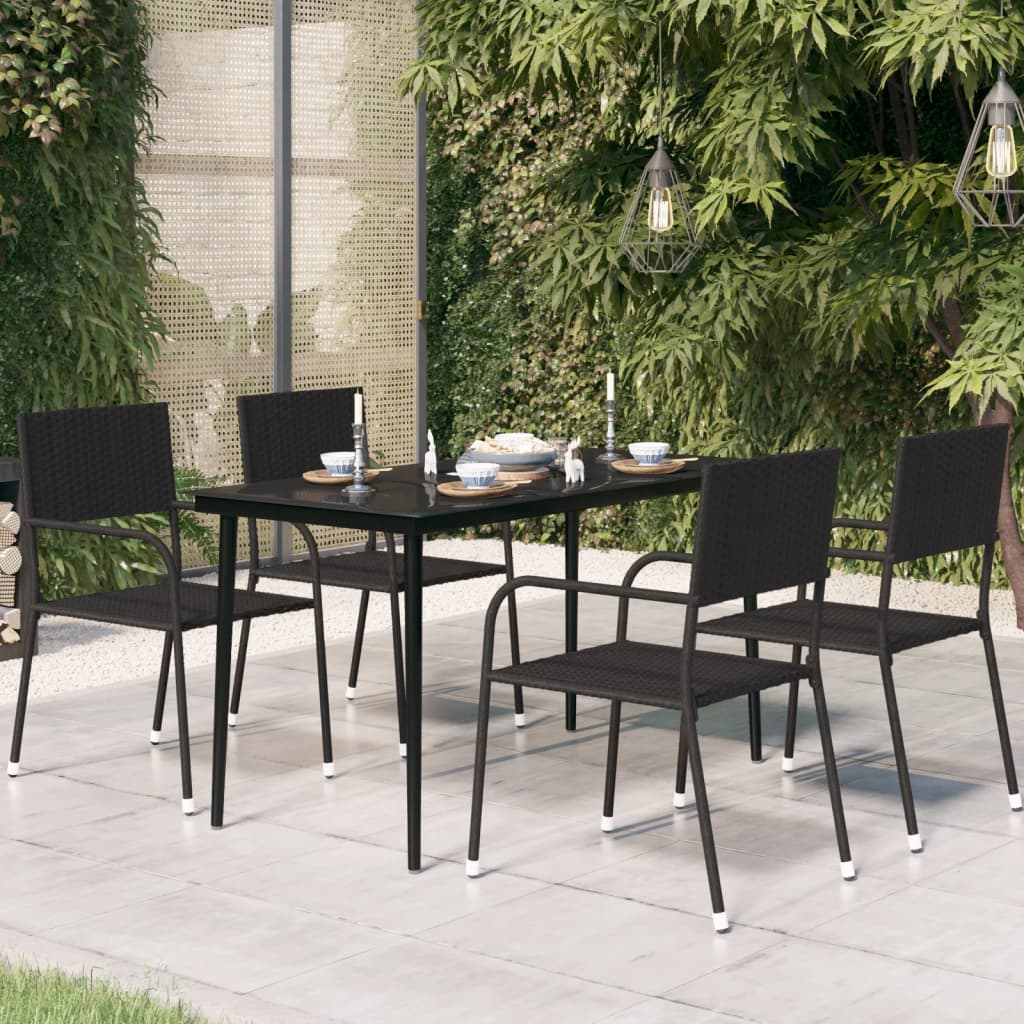 vidaXL Garden Dining Table Black 140x70x74 cm Steel and Glass