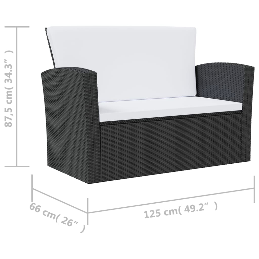 vidaXL 16 Piece Garden Lounge Set with Cushions Poly Rattan Black