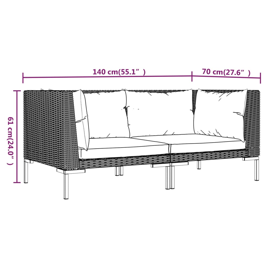 vidaXL Garden Sofa with Cushions Half Round Poly Rattan