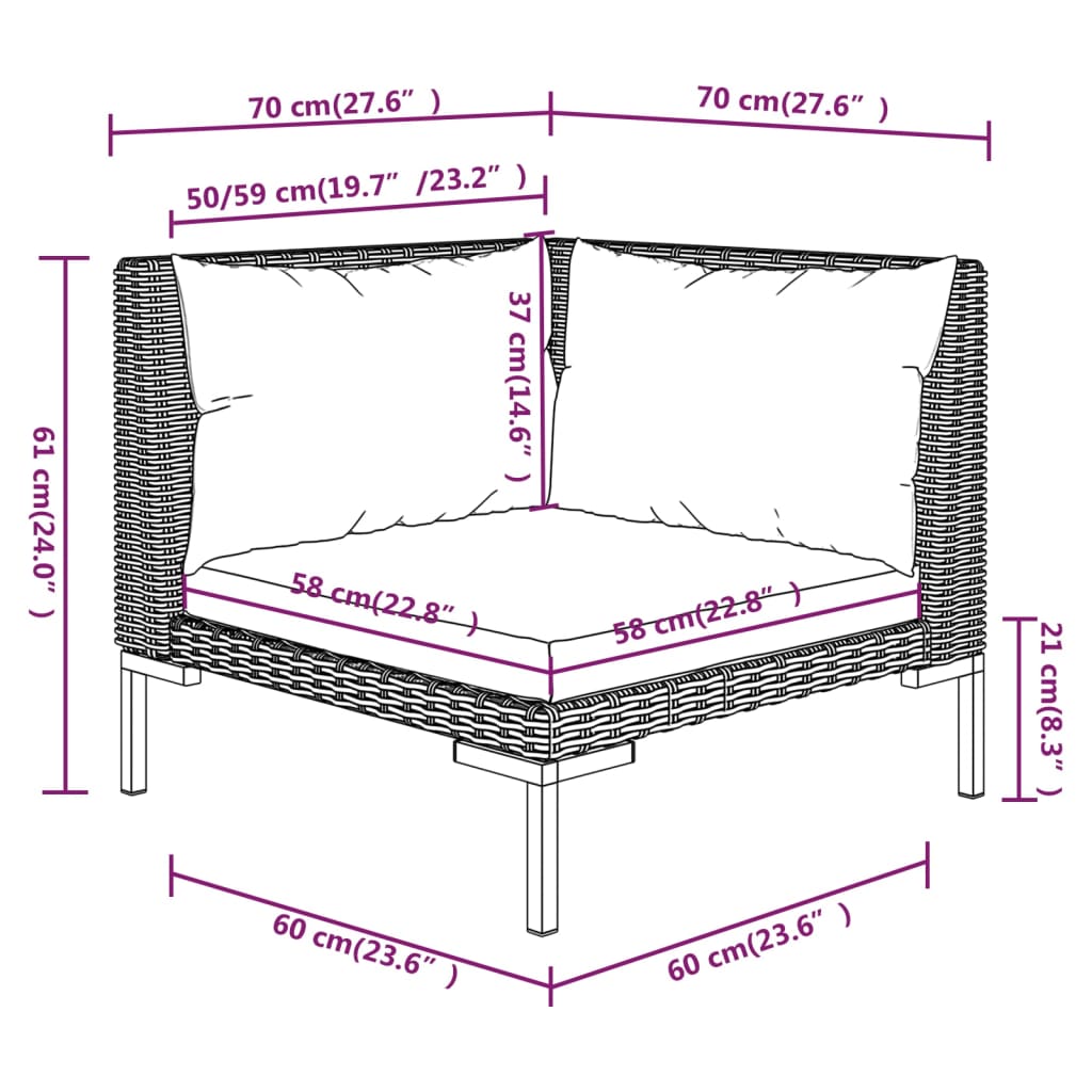 vidaXL Garden Sofa with Cushions Half Round Poly Rattan