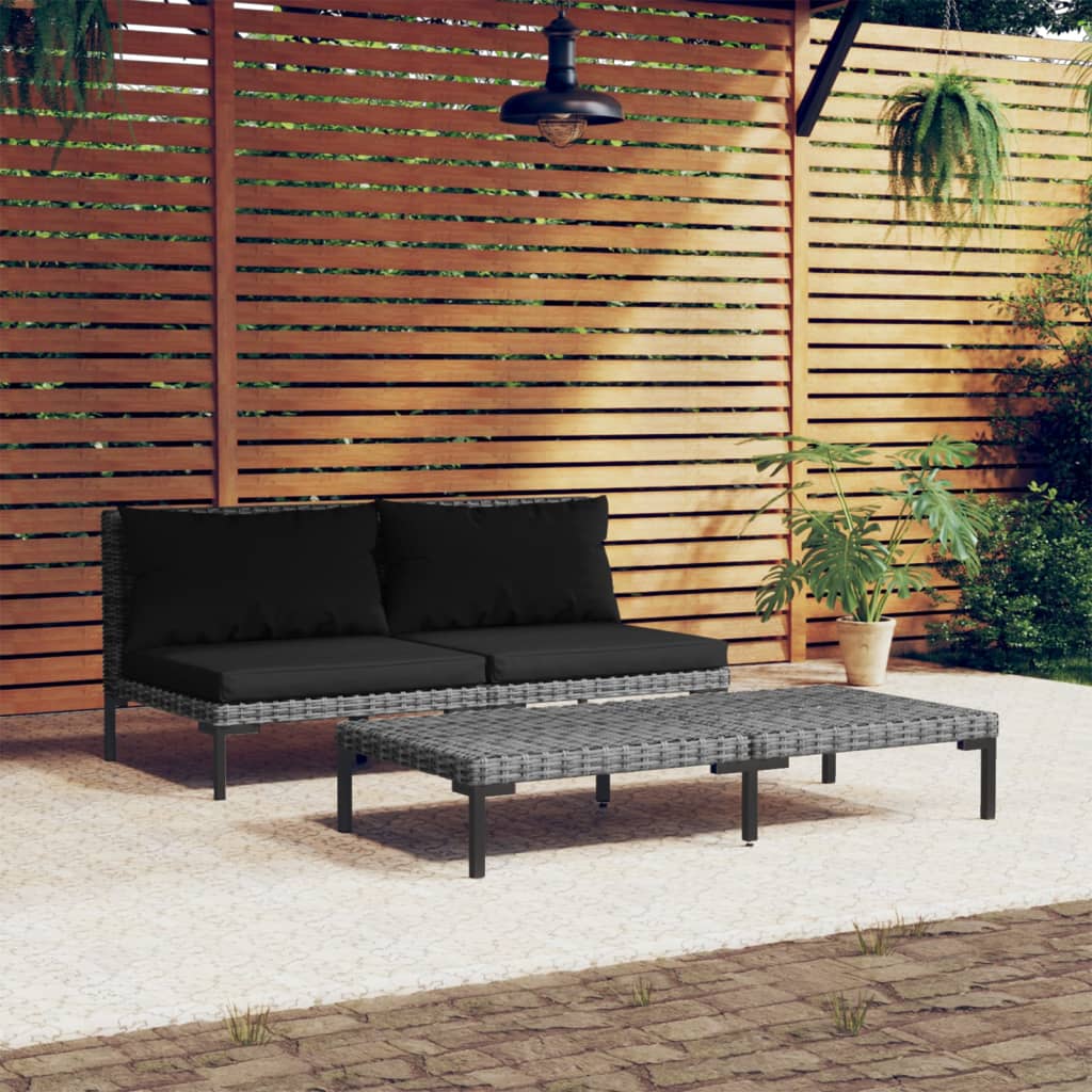 vidaXL 3 Piece Garden Lounge Set Dark Grey Half Round Poly Rattan