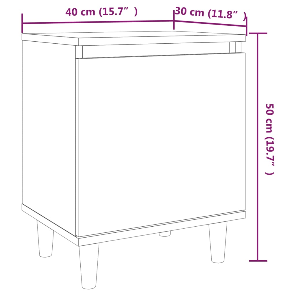 vidaXL Bed Cabinet with Solid Wood Legs Black 40x30x50 cm