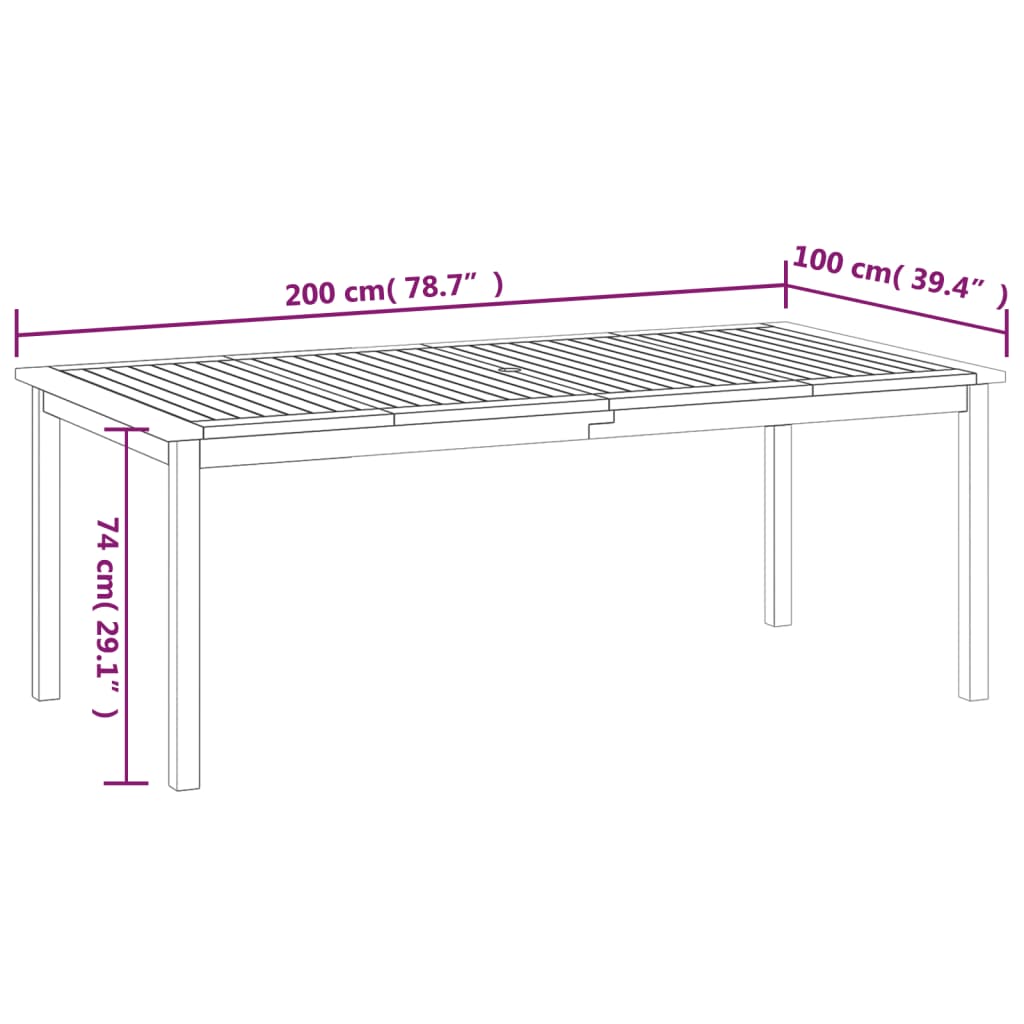 vidaXL Garden Table 200x100x74 cm Solid Wood Acacia