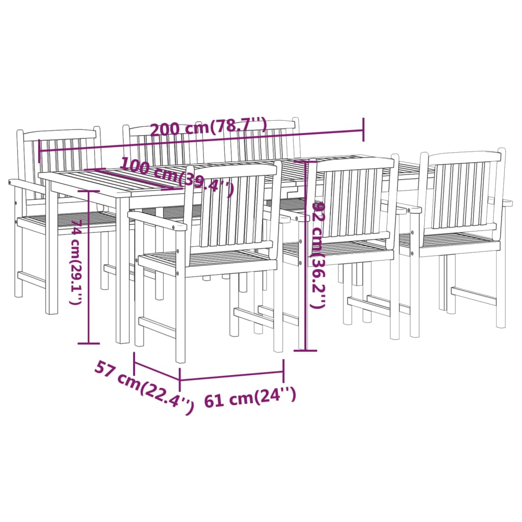 vidaXL 7 Piece Garden Dining Set Solid Wood Acacia