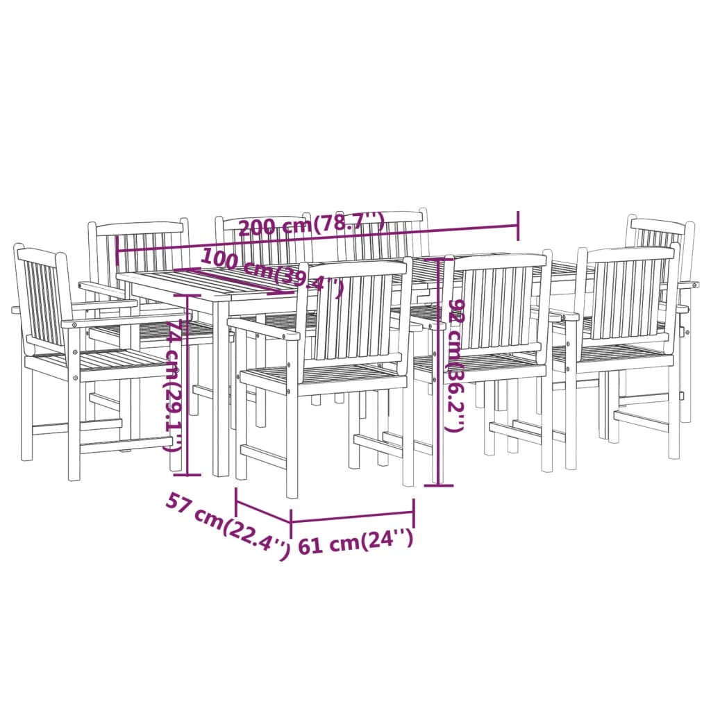 vidaXL 7 Piece Garden Dining Set Solid Wood Acacia