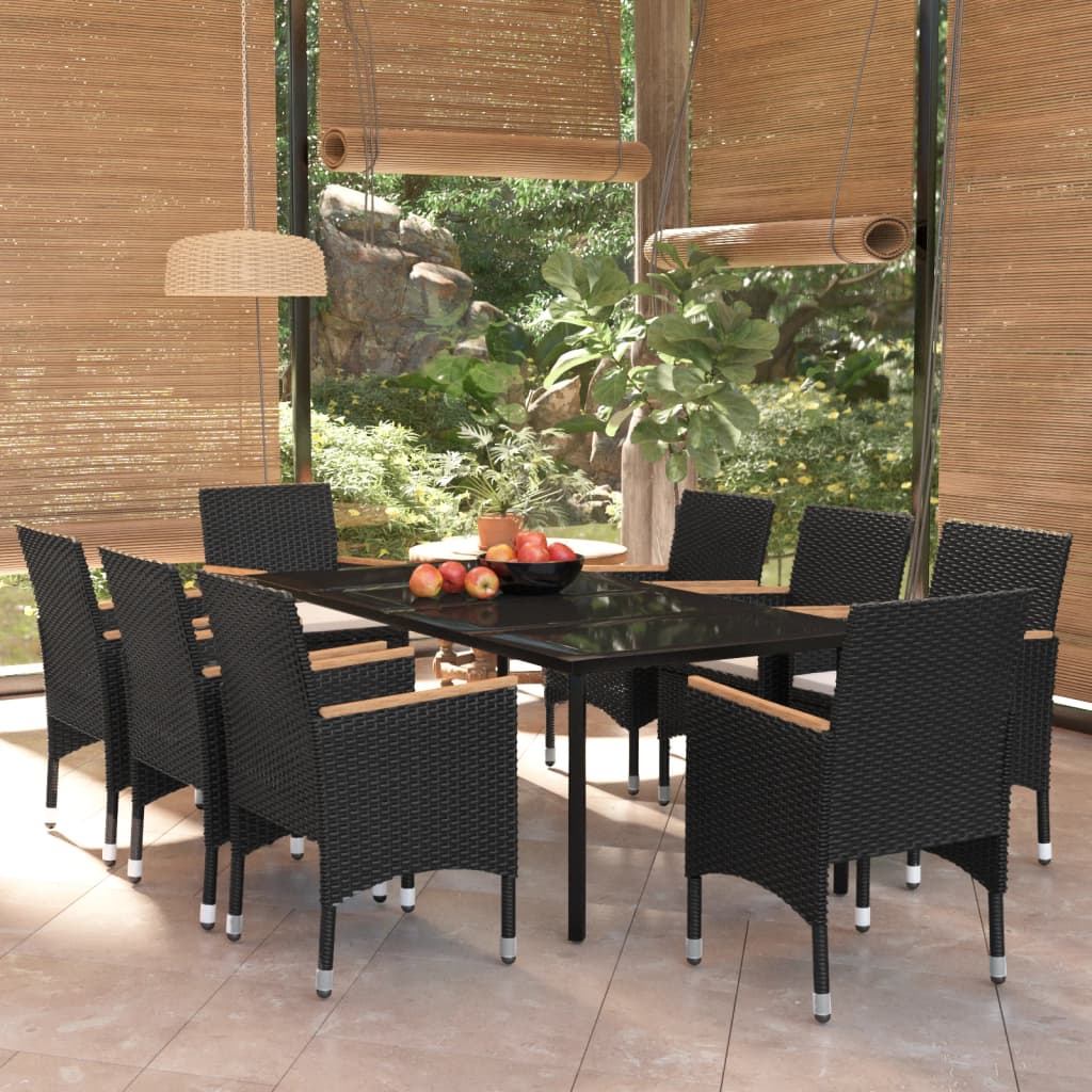 vidaXL 9 Piece Garden Dining Set with Cushions Black