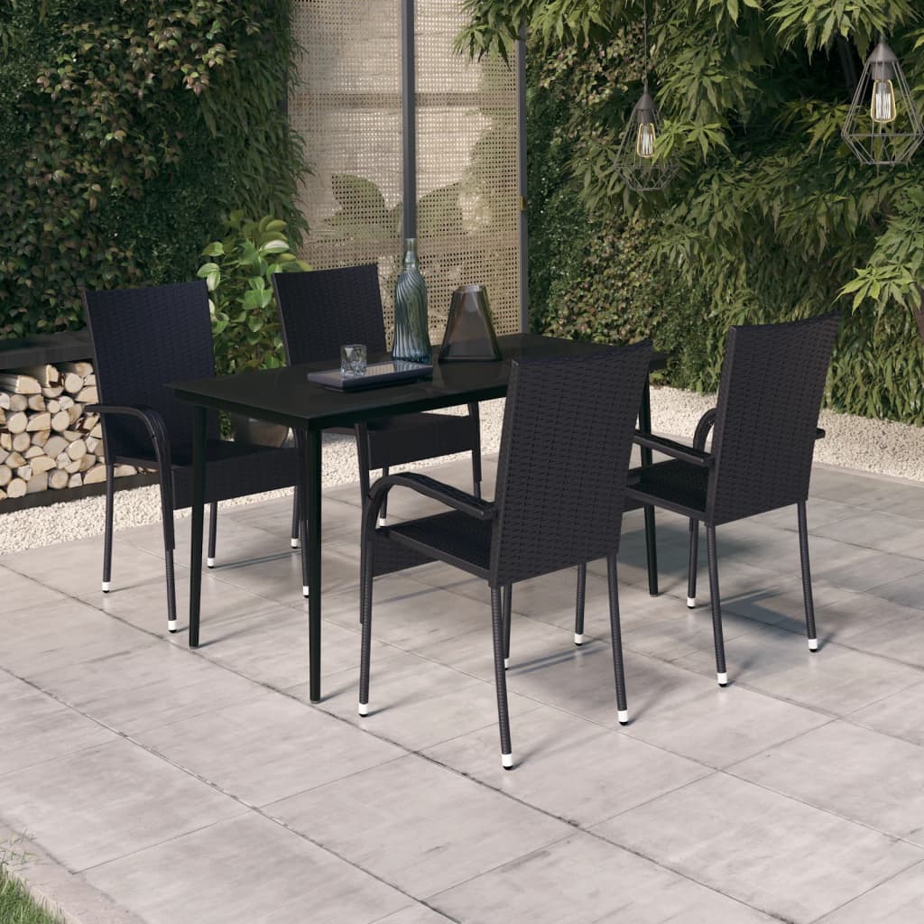 vidaXL 5 Piece Garden Dining Set with Cushions Black