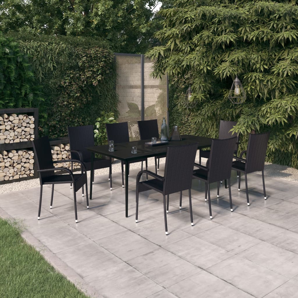 vidaXL 5 Piece Garden Dining Set with Cushions Black