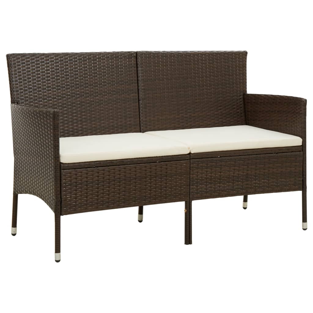 vidaXL 3-Seater Garden Sofa with Cushion Black Poly Rattan