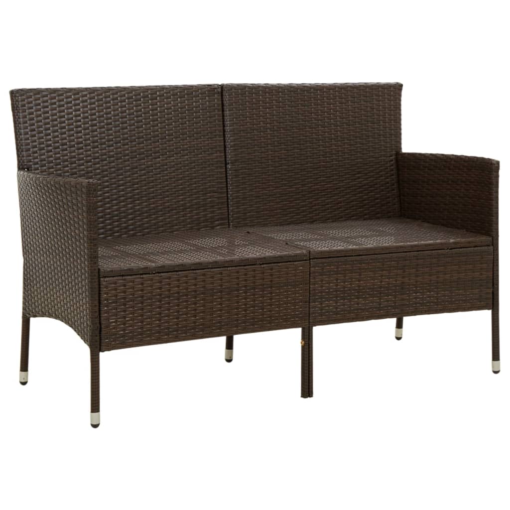 vidaXL 3-Seater Garden Sofa with Cushion Black Poly Rattan